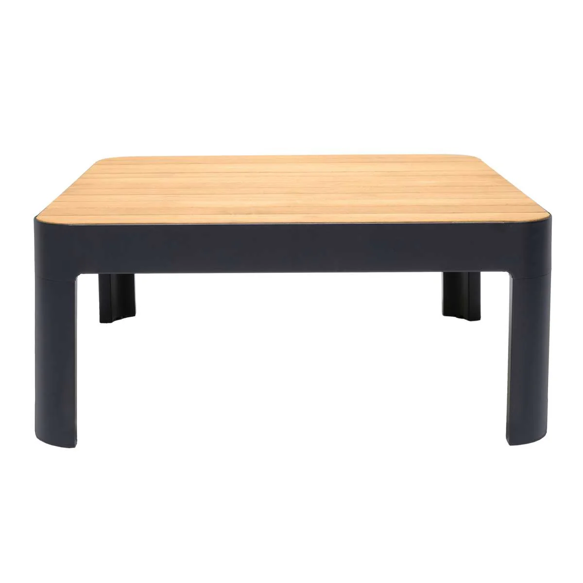 Portals Outdoor Square Coffee Table in Black Finish with Natural Teak Wood Top By Armen Living - Image 3