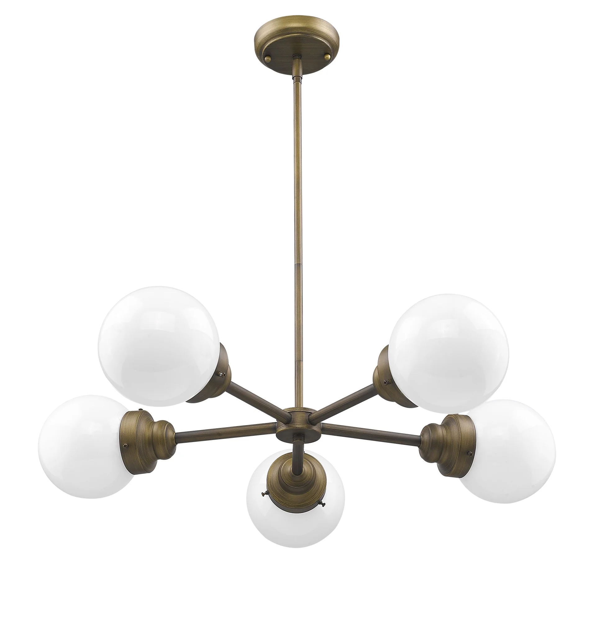 Portsmith 5-Light Raw Brass Chandelier With White Globe Shades By Homeroots