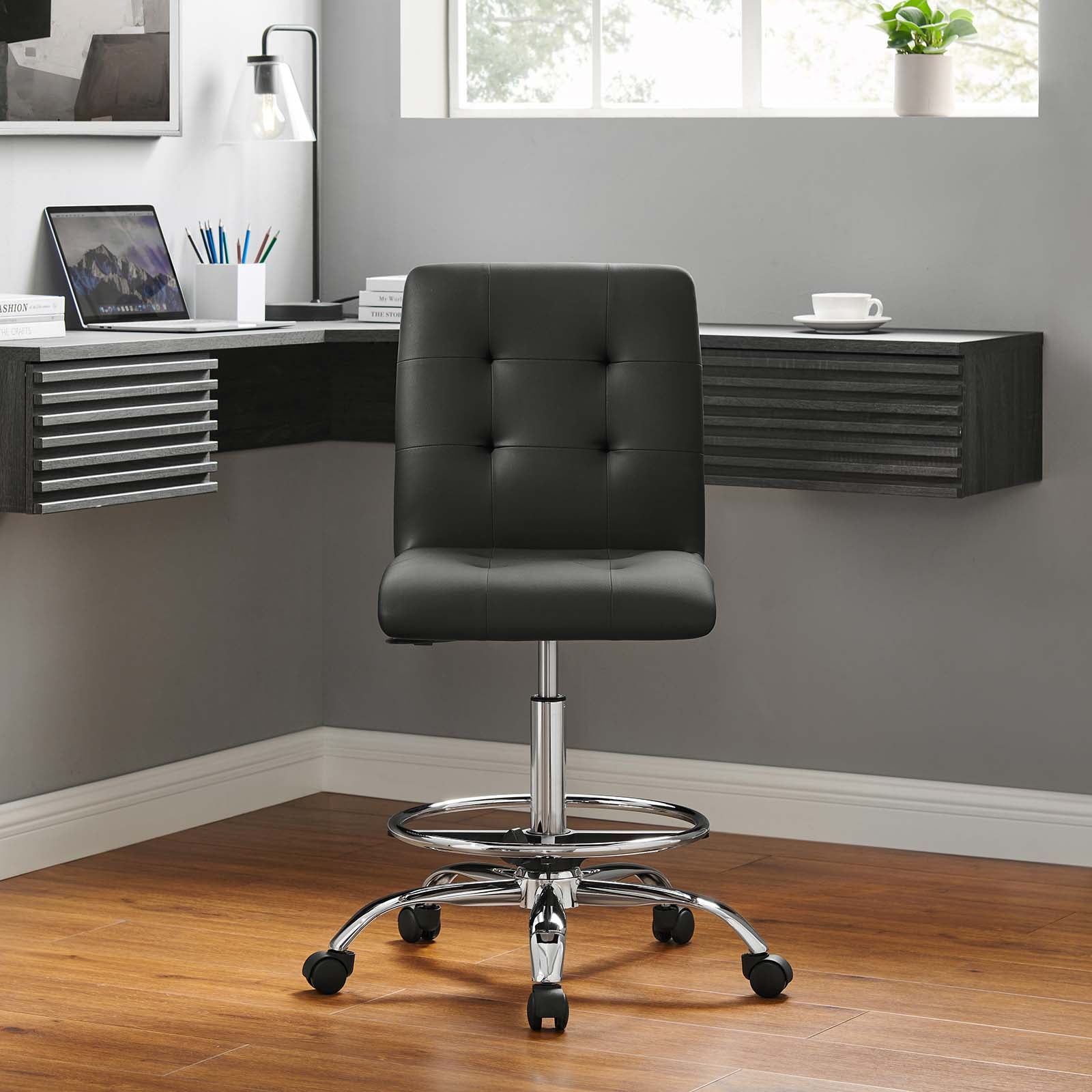 Prim Armless Vegan Leather Drafting Chair By Modway - EEI-4981