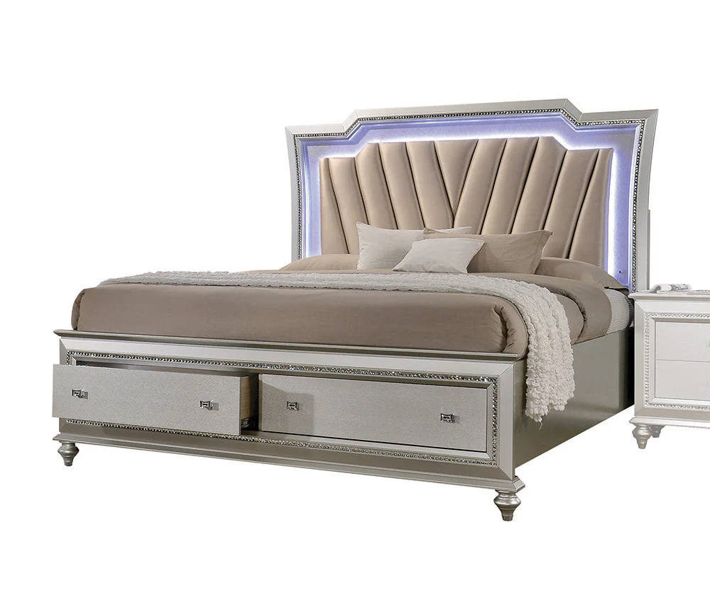 Pu Champagne Wood Upholstered Hb Led Queen Bed By Homeroots - Image 5
