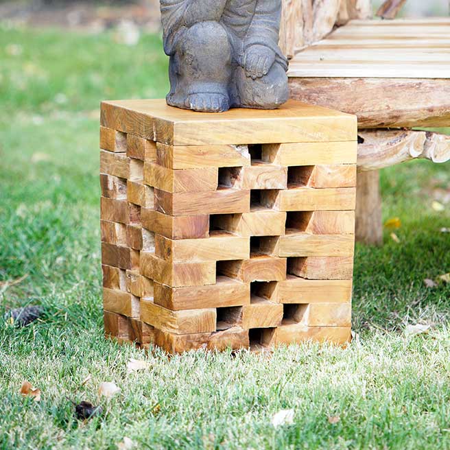 Puzzle Teak Square Stool By Garden Age Supply