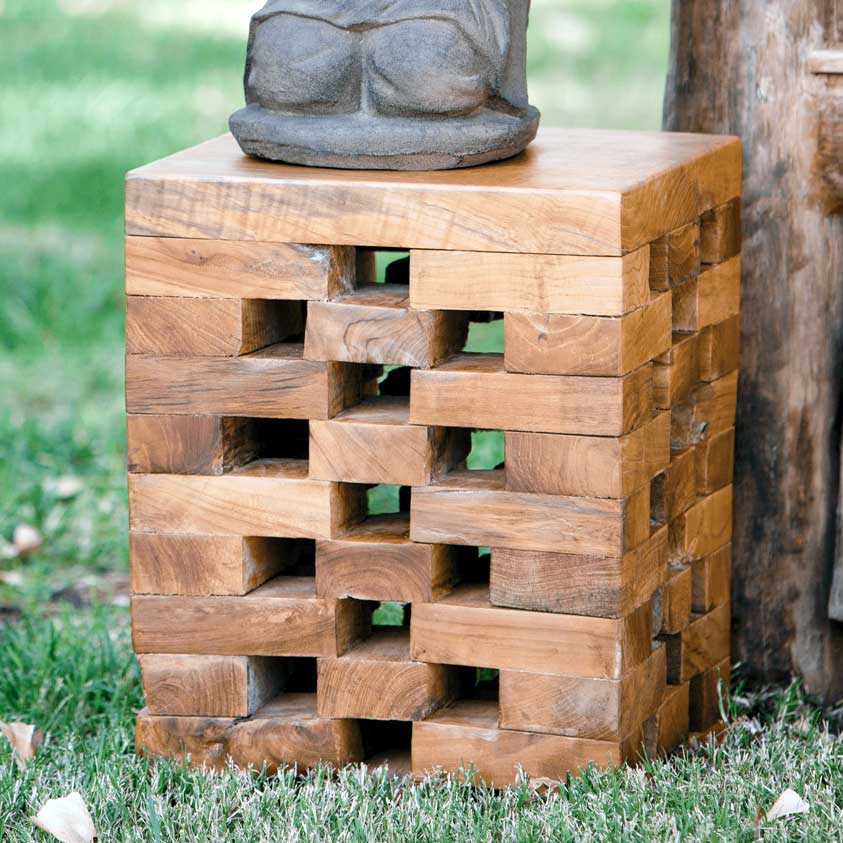 Puzzle Teak Square Stool By Garden Age Supply - Image 2