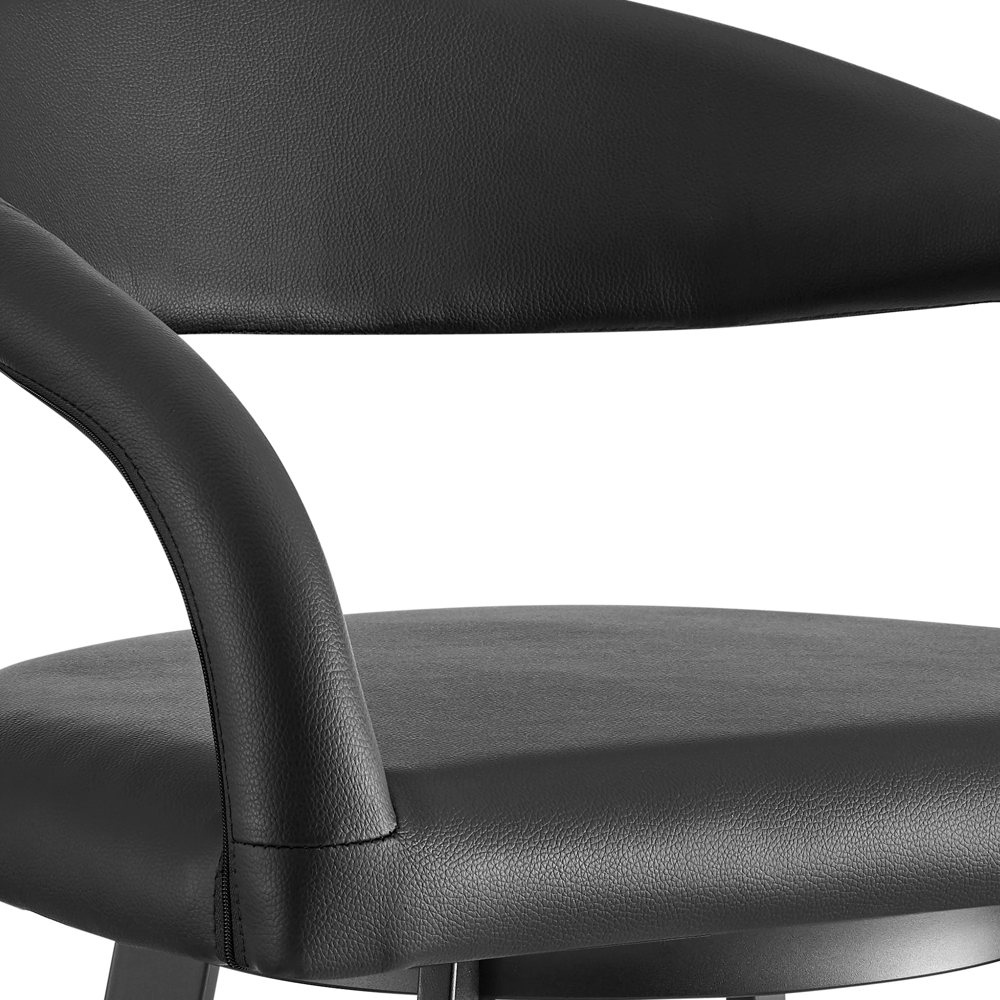 Ramona 30" Swivel Bar Stool with Matte Black Iron and Black Faux Leather By Armen Living - Image 7