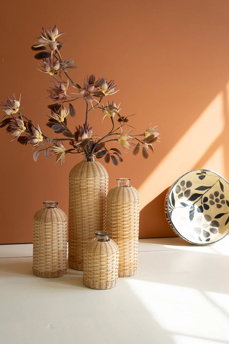 Rattan Wrapped Glass Vases Set Of 4 By Kalalou