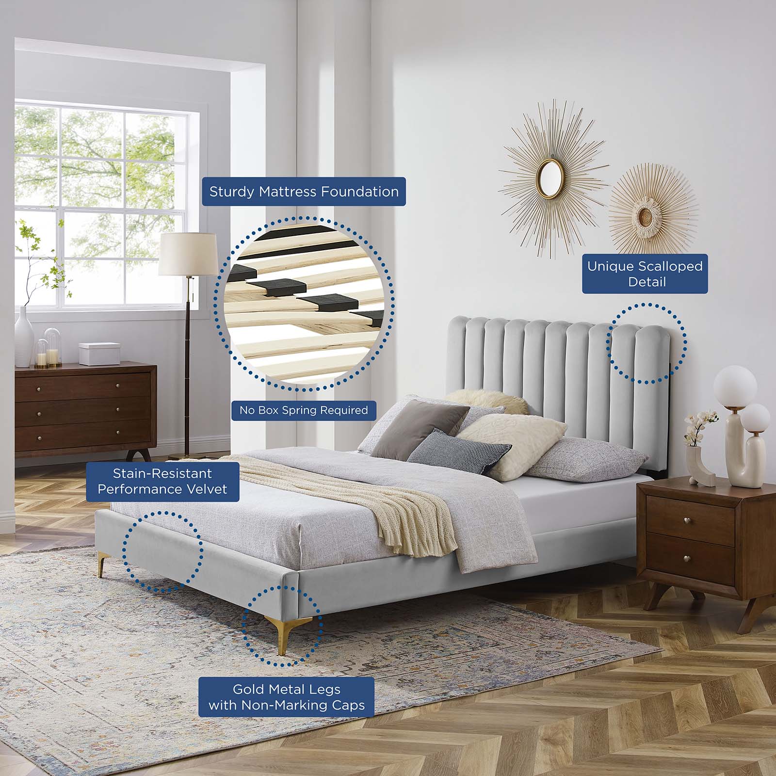 Reagan Queen Performance Velvet Platform Bed By Modway - MOD-6586 - Image 41