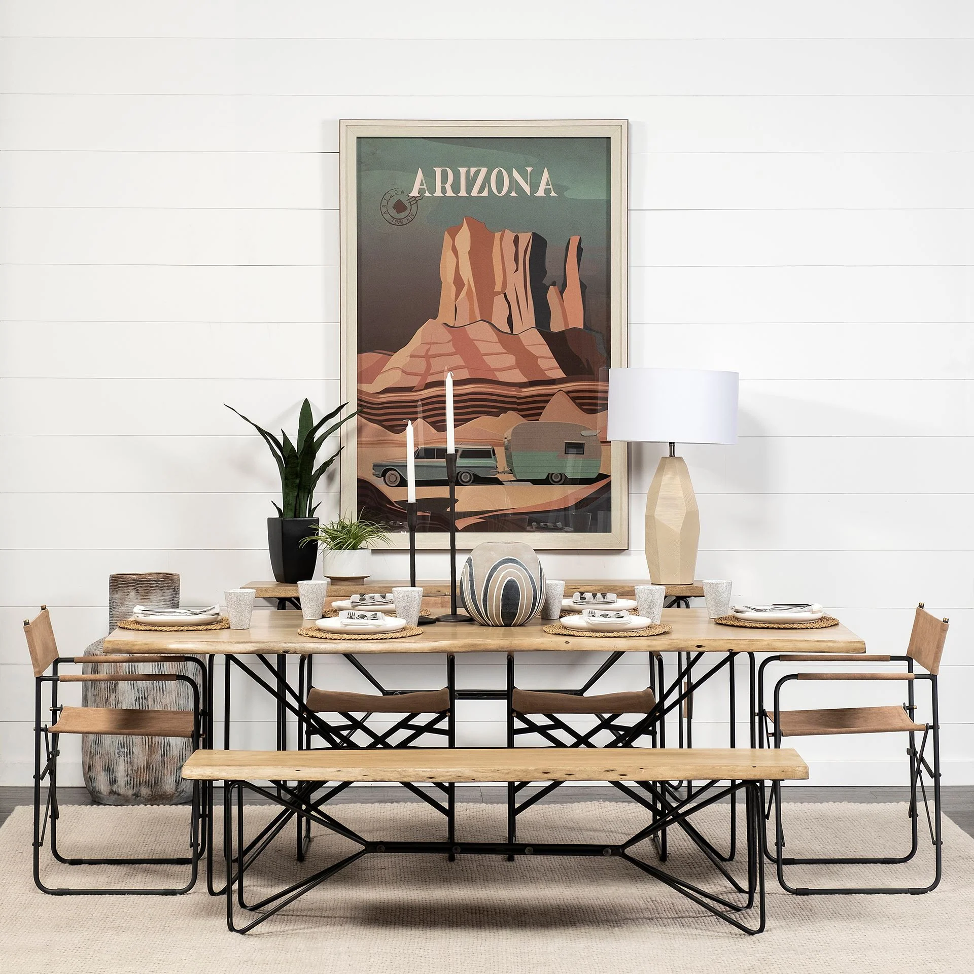 Rectangular Acacia WoodBrown Finish Iron Base Dining Bench By Homeroots