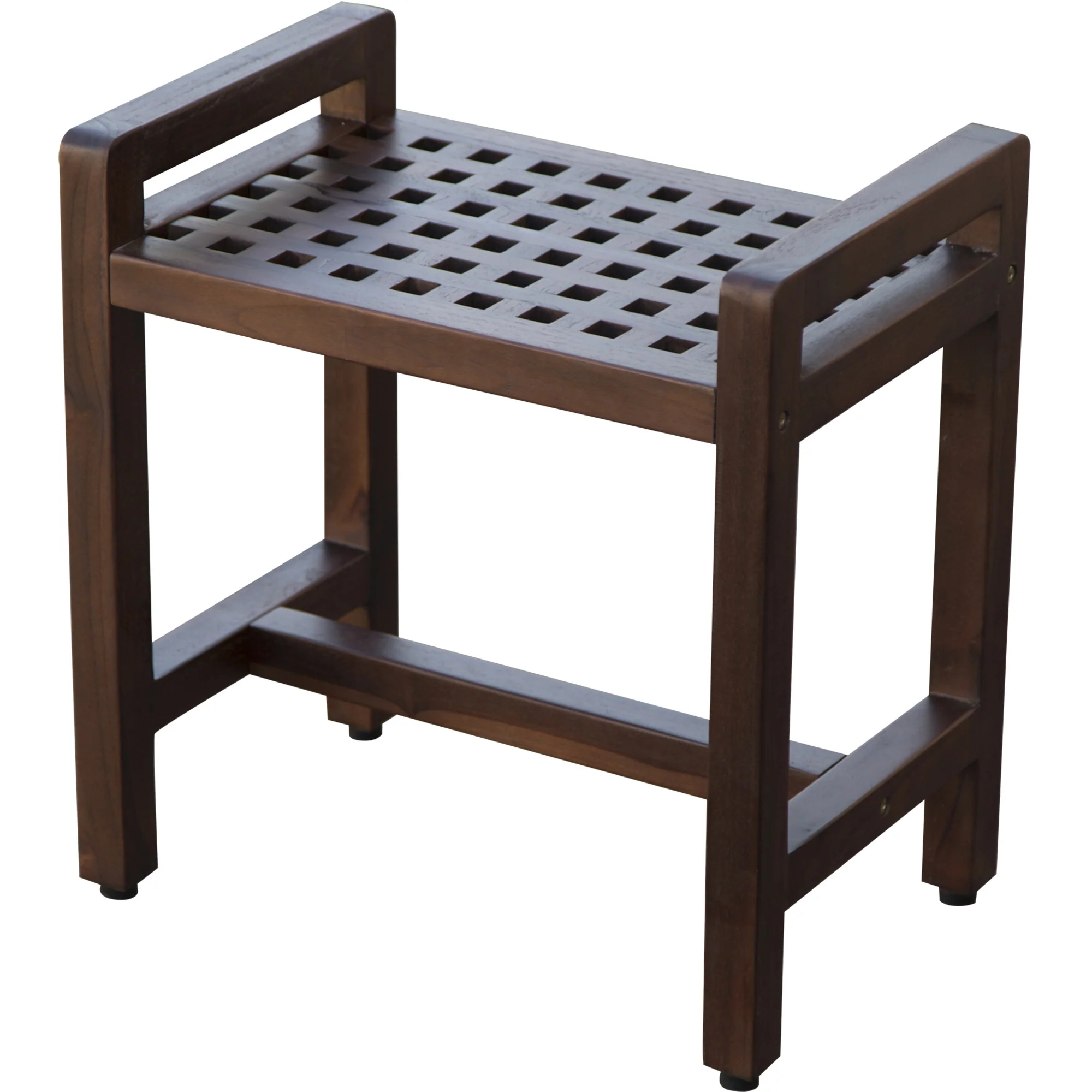 Rectangular Teak Lattice Pattern Shower or Outdoor Bench in Brown Finish By Homeroots