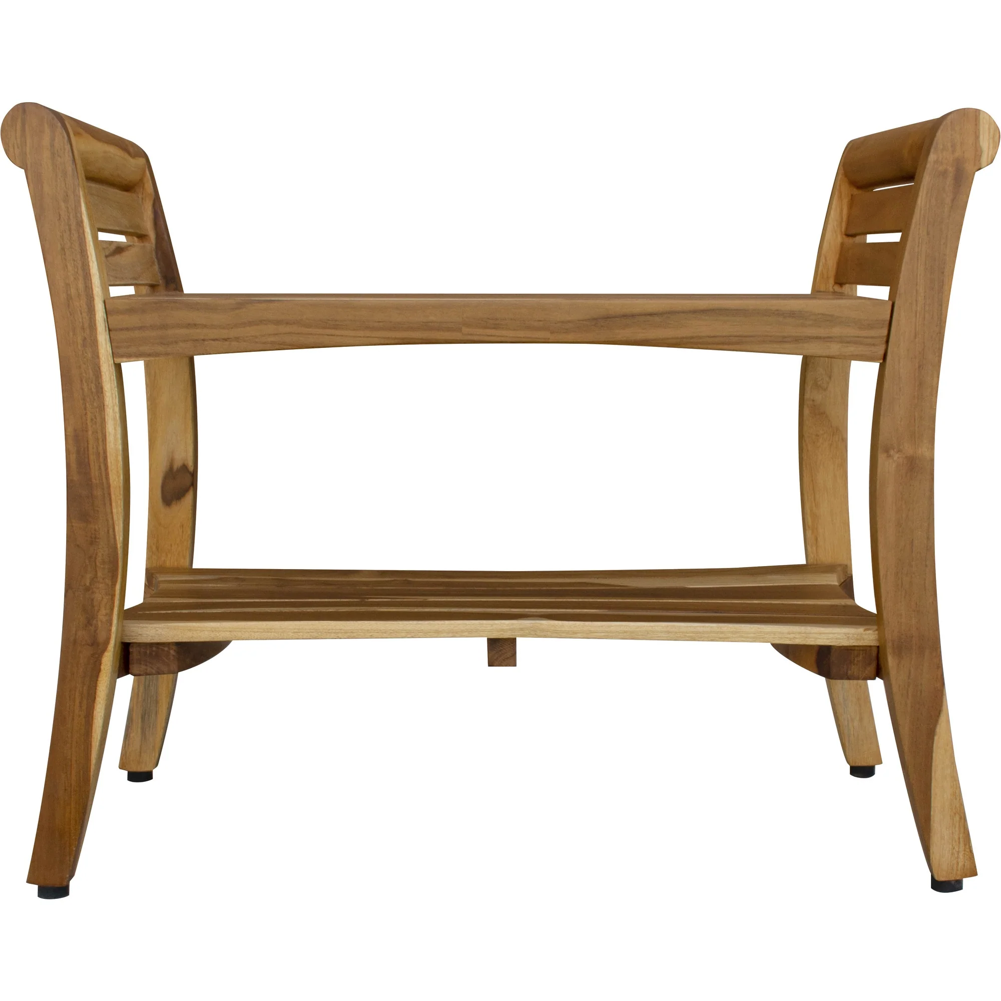 Rectangular Teak Shower Bench with Shelf and Handles in NaturalFinish By Homeroots