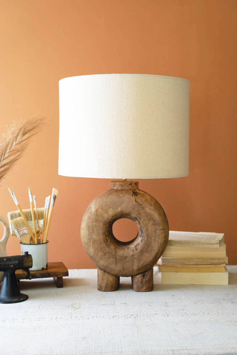 Recycled Wood Table Lamp Base W Fabric Lamp Shade By Kalalou