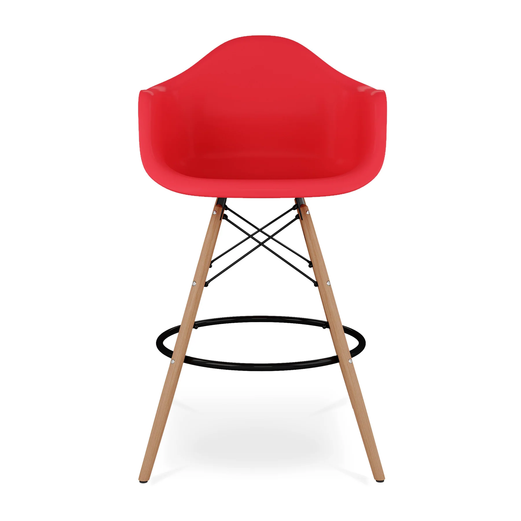 Red And Brown Heavy Duty Plastic And Solid Wood Low Back Counter Height Bar Chair By Homeroots - Image 2