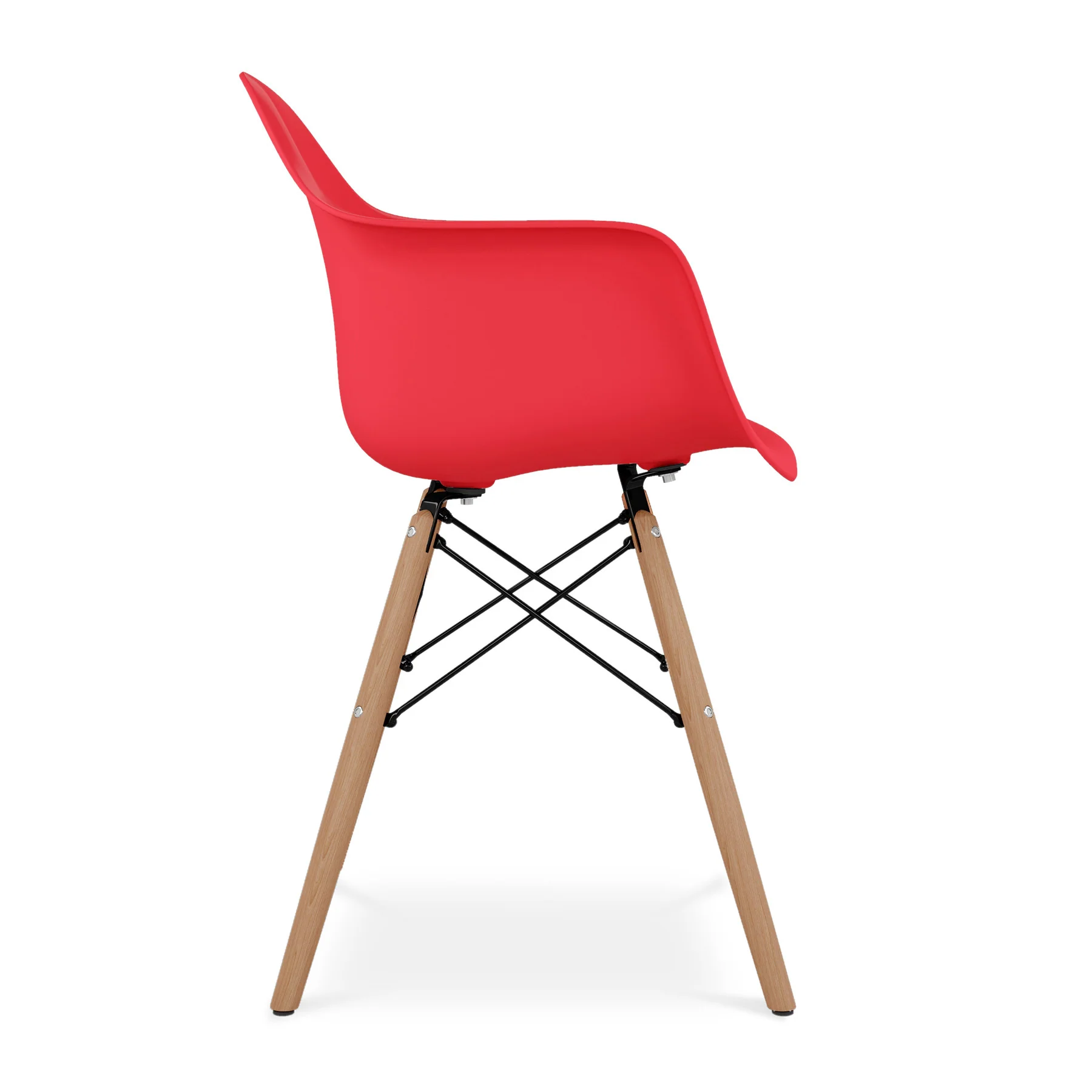 Red And Natural Heavy Duty Plastic And Solid Wood Dining Arm Chair By Homeroots - Image 3