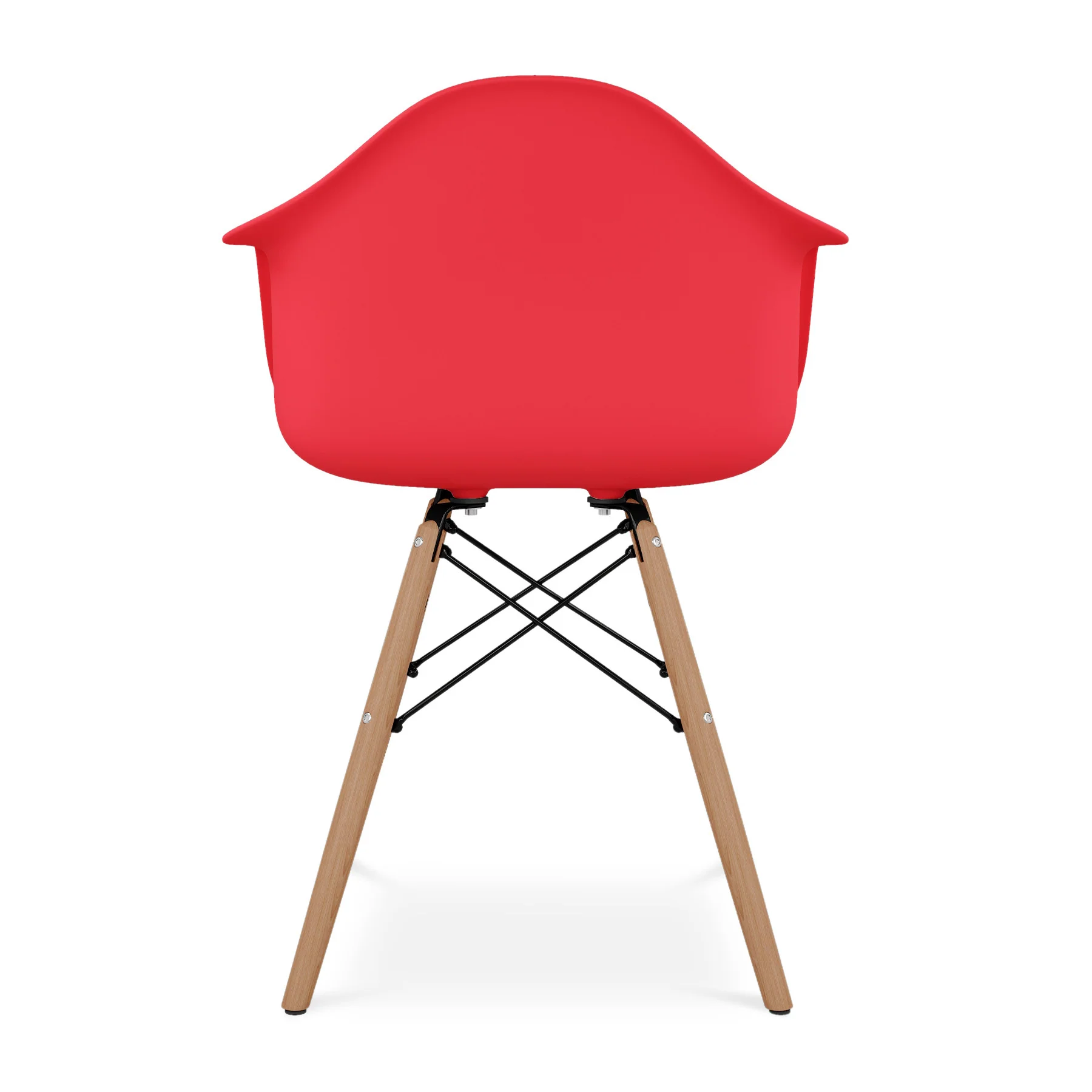 Red And Natural Heavy Duty Plastic And Solid Wood Dining Arm Chair By Homeroots - Image 4