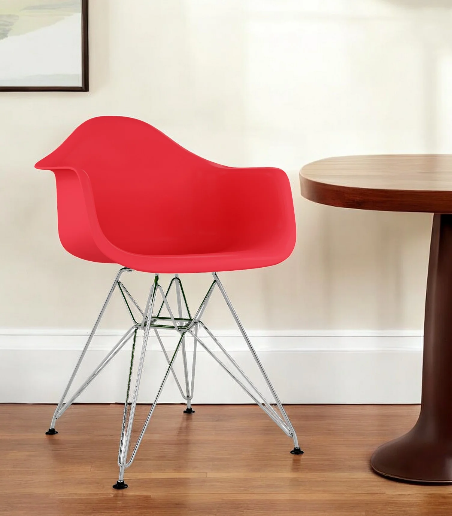 Red And Silver Heavy Duty Plastic Dining Arm Chair By Homeroots