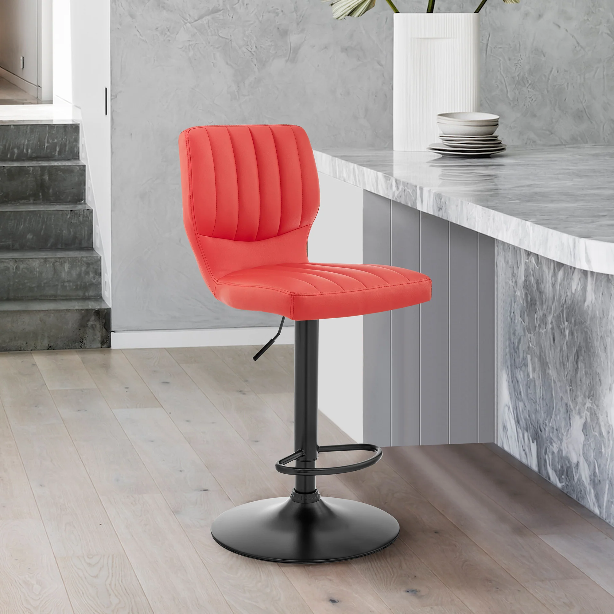 Red Faux Leather Textured Adjustable Bar Stool By Homeroots