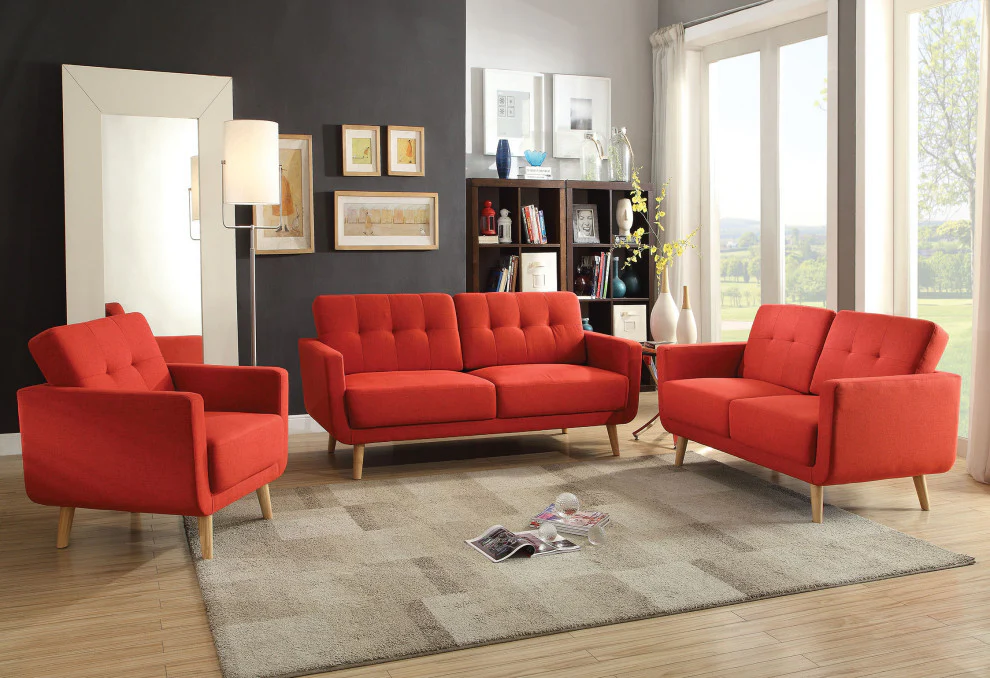 Red Linen Chair By Homeroots - 285663