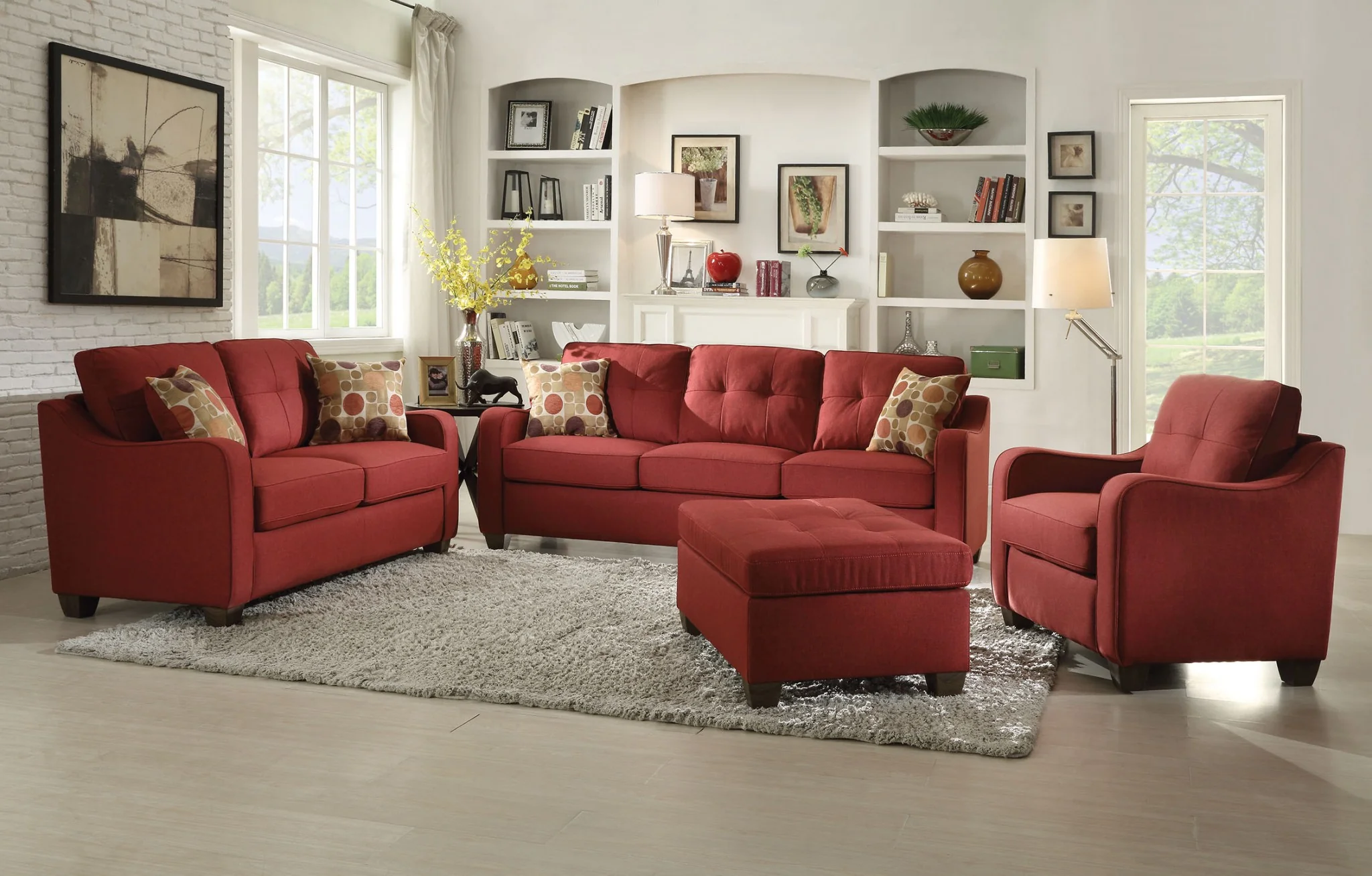 Red Linen Chair By Homeroots - 285666