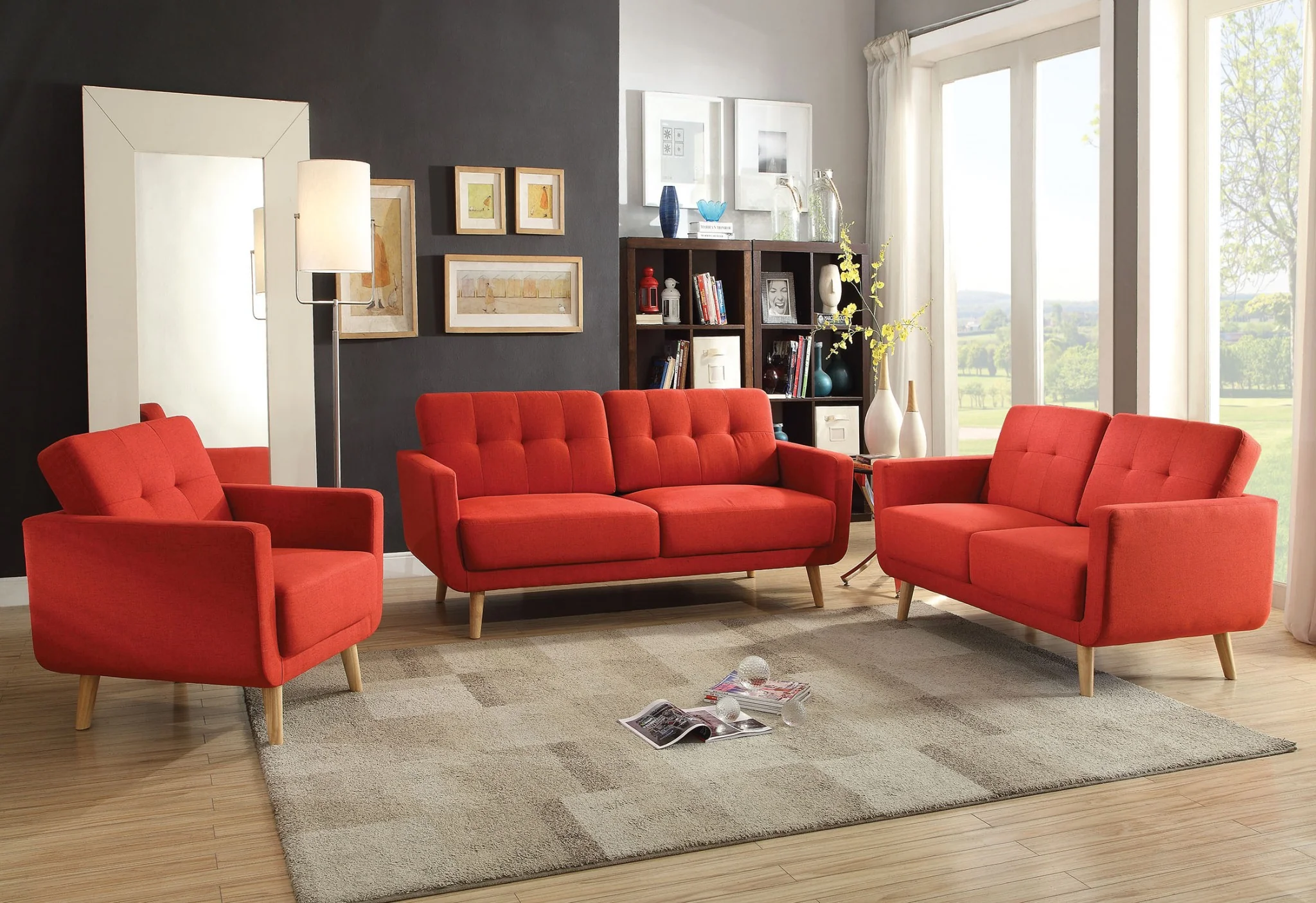 Red Linen Loveseat By Homeroots