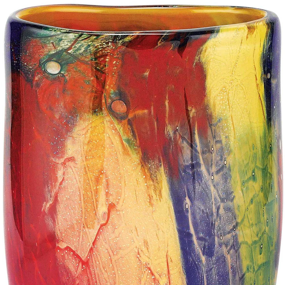 Red Purple And Yellow Abstract Oval Murano Glass Table Vase By Homeroots - Image 7