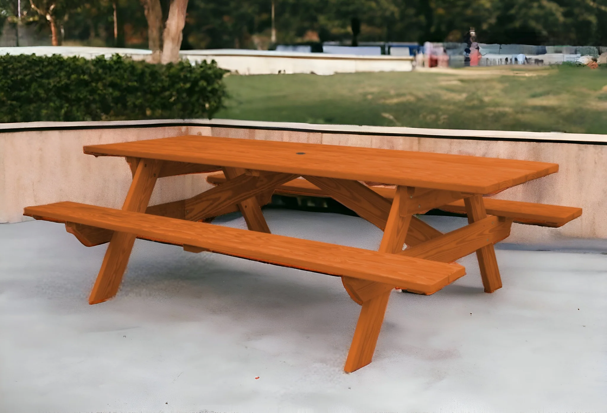 Redwood Solid Wood Outdoor Picnic Table with Umbrella Hole By Homeroots