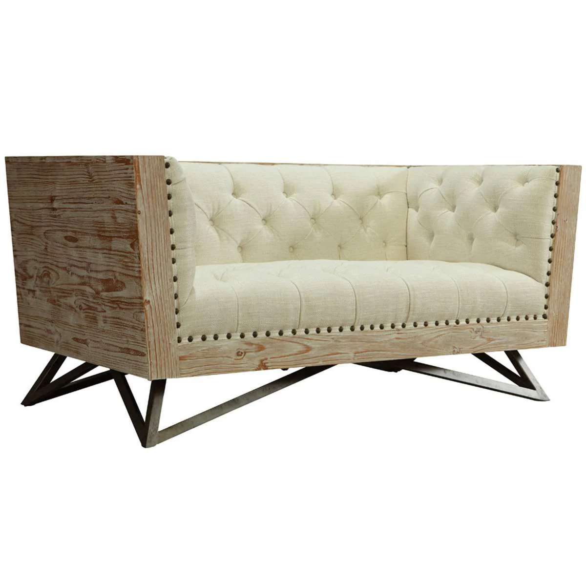 Regis Cream Loveseat With Pine Frame And Gunmetal Legs By Armen Living