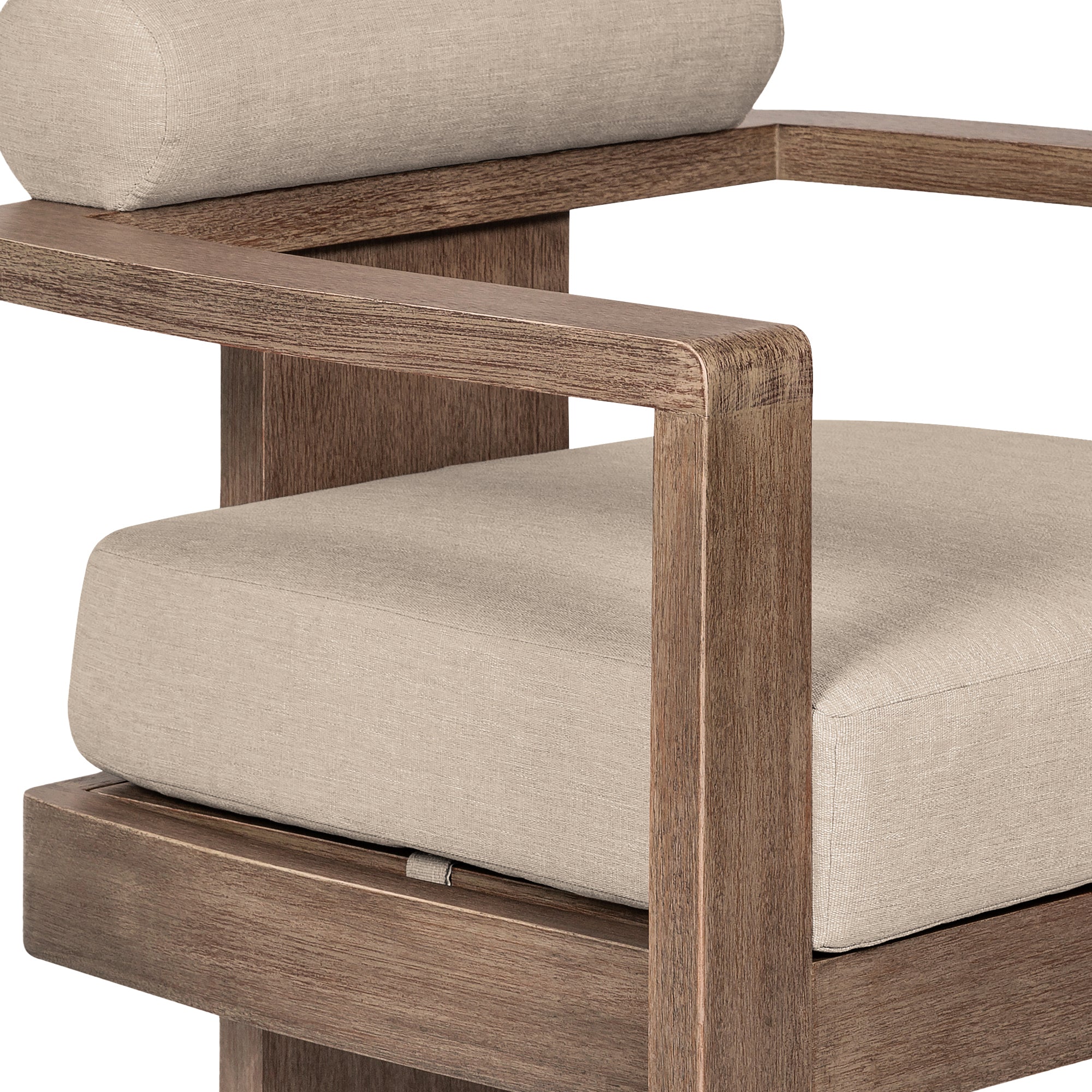 Relic Outdoor Patio 5 Piece Dining Set in Weathered Eucalyptus Wood with Taupe Olefin Cushions By Armen Living - Image 11
