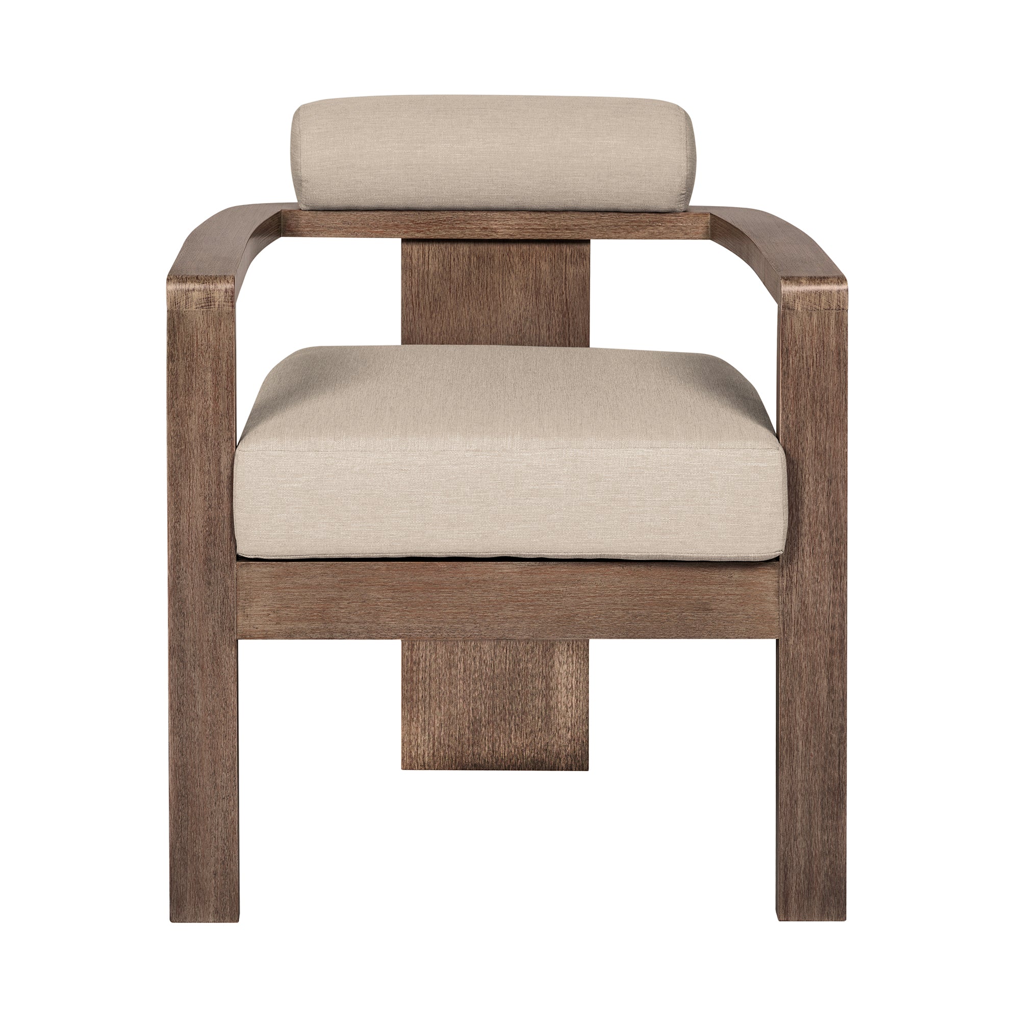 Relic Outdoor Patio Dining Chair in Weathered Eucalyptus Wood with Taupe Olefin Cushions By Armen Living - Image 4