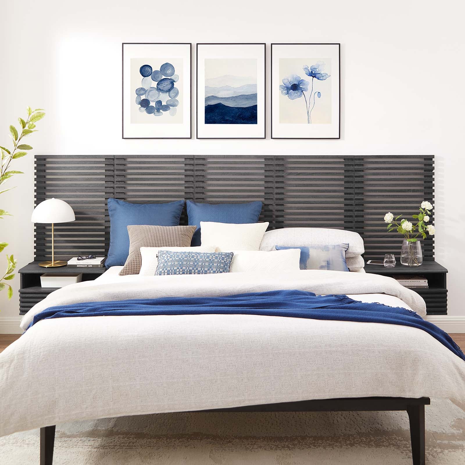 Render Wall Mount Queen Headboard and Modern Nightstands By Modway - MOD-7116
