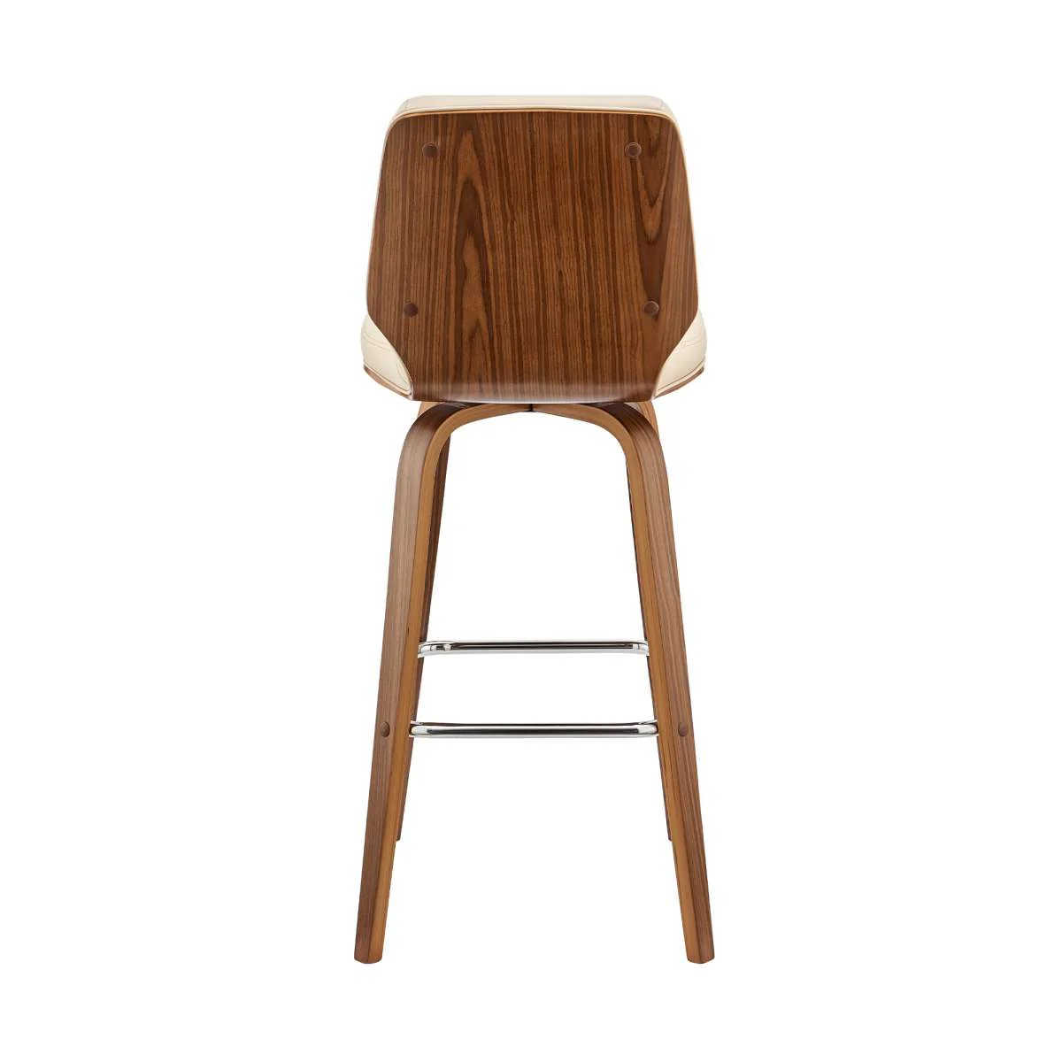 Renee 26" Swivel Cream Faux Leather and Walnut Wood Bar Stool By Armen Living - Image 5