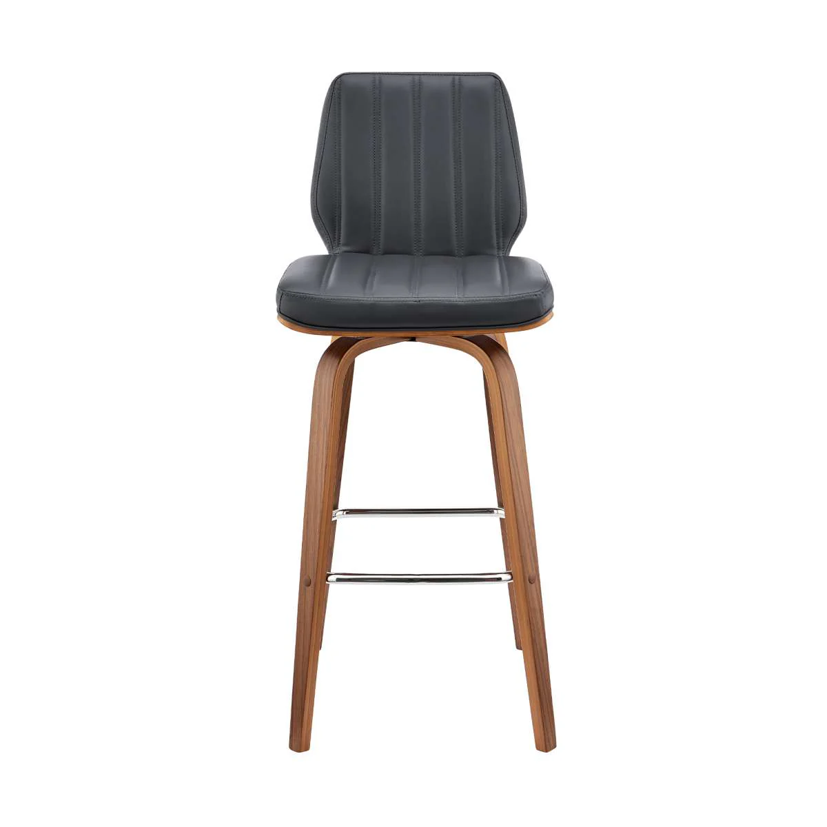 Renee 26" Swivel Grey Faux Leather and Walnut Wood Bar Stool By Armen Living - Image 3