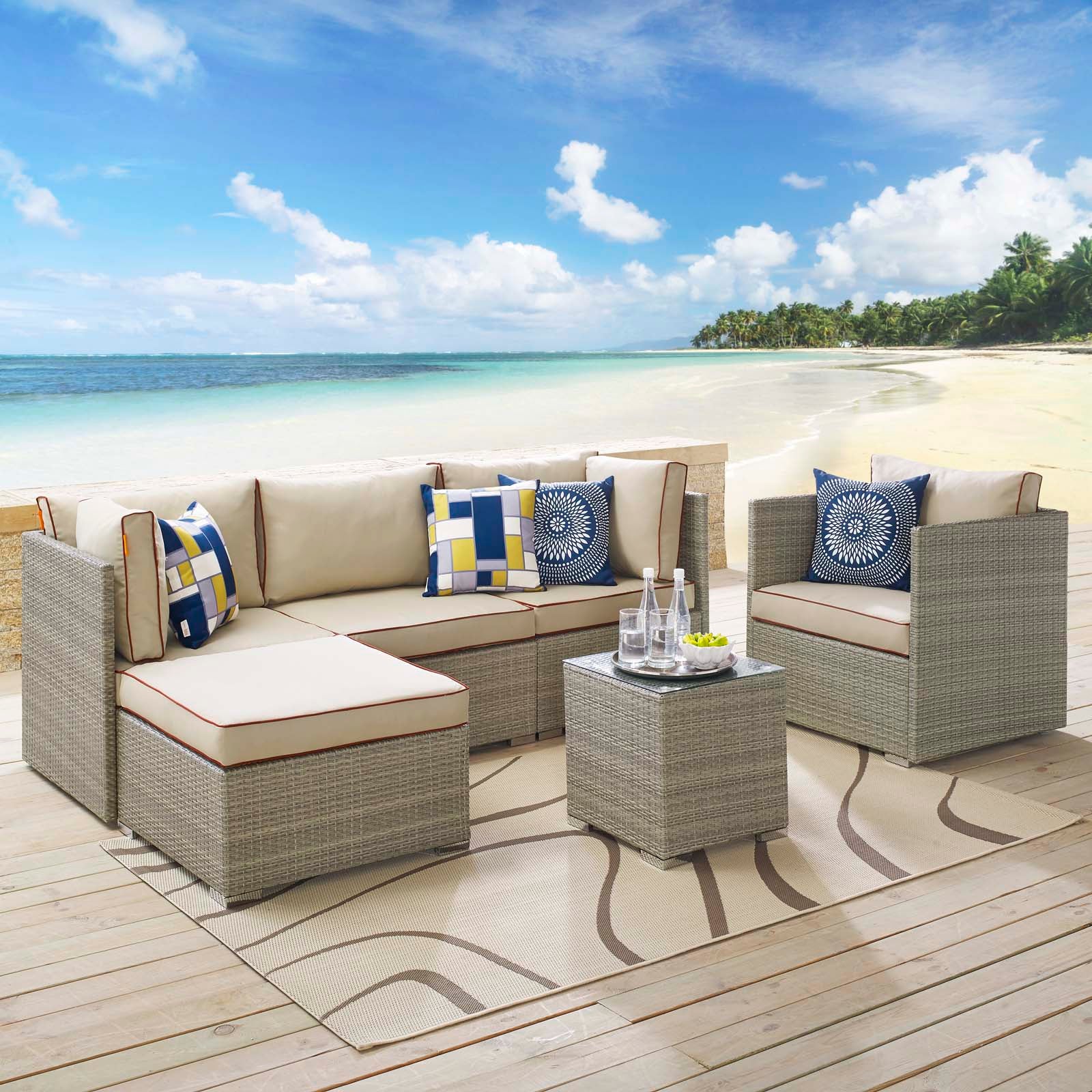 Repose 6 Piece Outdoor Patio Sectional Set By Modway - EEI-3014