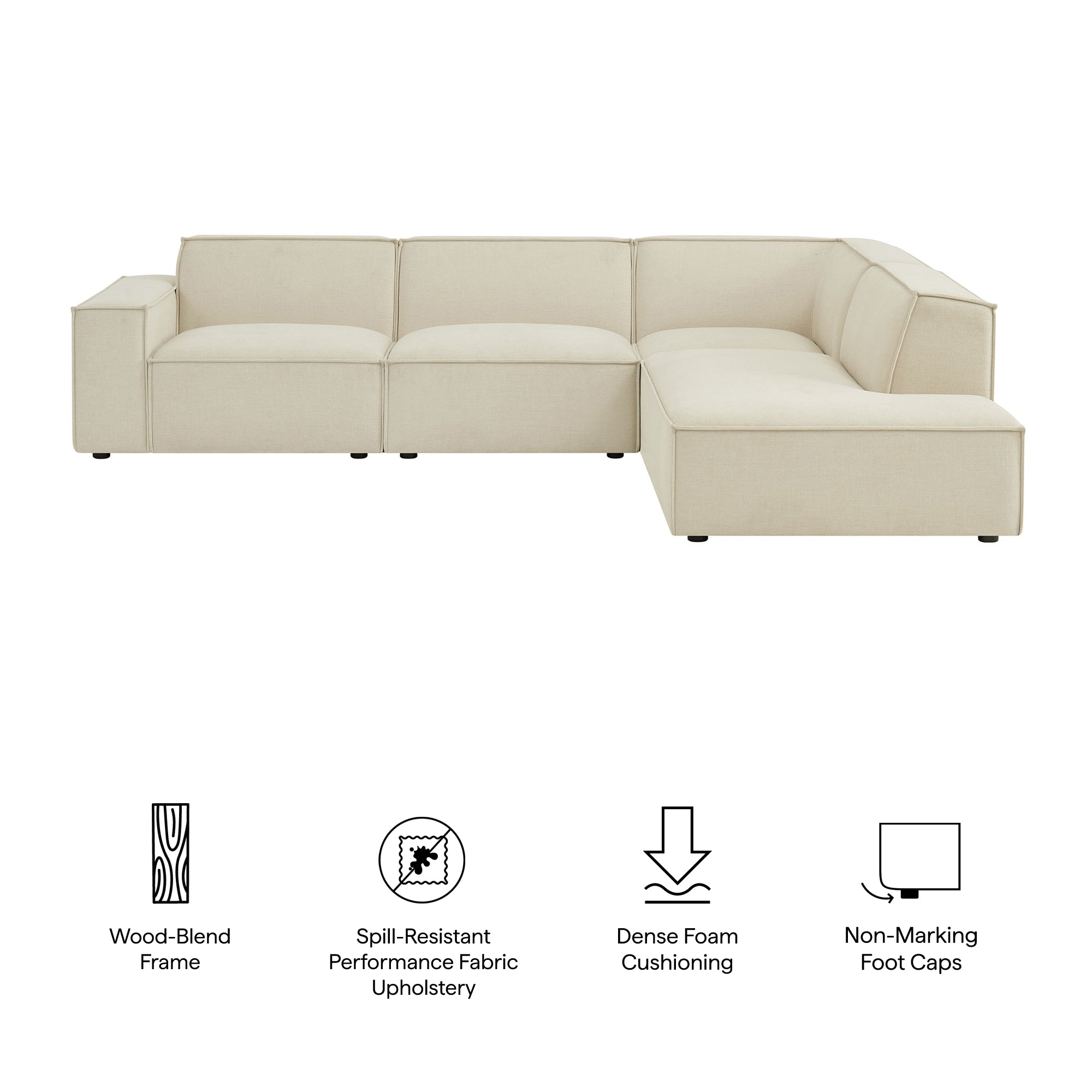 Restore 4-Piece Performance Fabric Upholstered Modular L-Shaped Sofa by Modway - Image 7