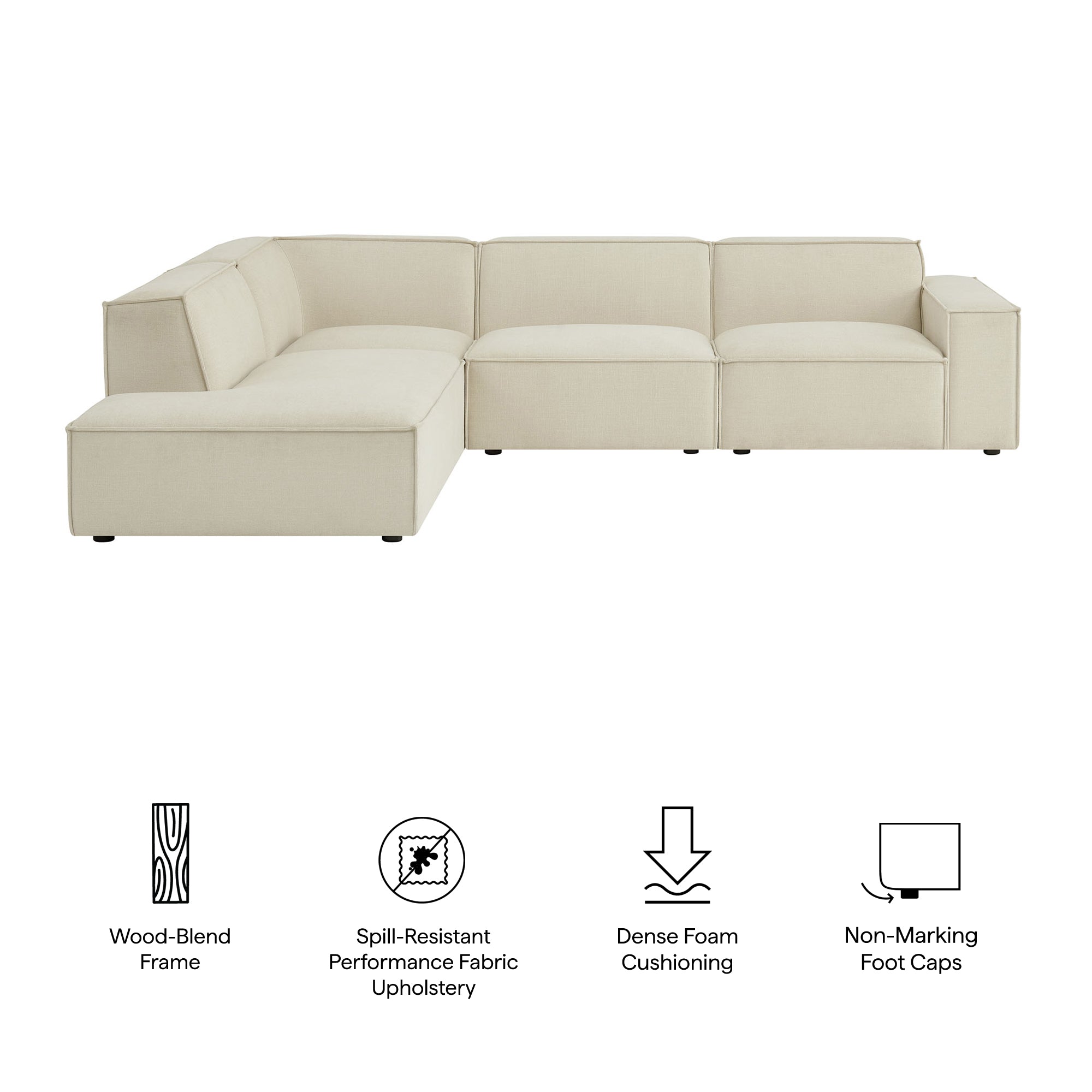 Restore 4-Piece Performance Fabric Upholstered Modular L-Shaped Sofa by Modway - Image 7