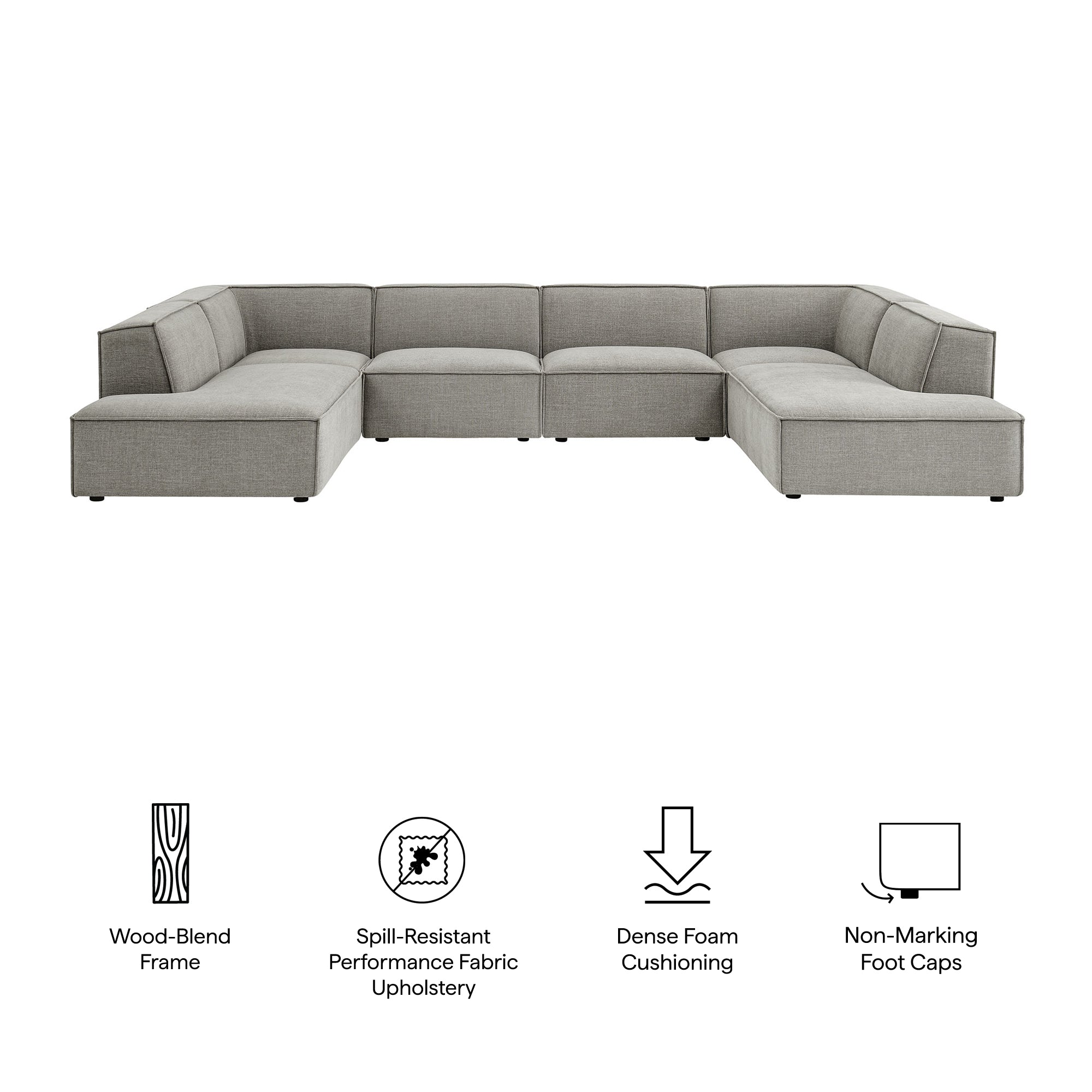 Restore 6-Piece Performance Fabric Upholstered U-Shaped Sectional Sofa by Modway - Image 43