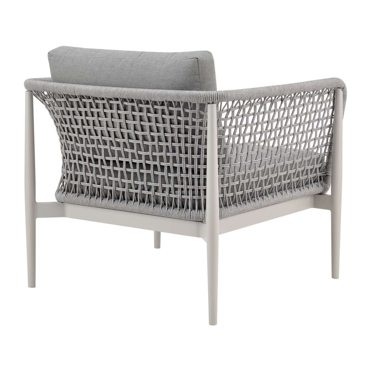 Rhodes Outdoor Patio 4 Piece Conversation Set in Aluminum with Sintered Stone and Gray Cushions By Armen Living - Image 4