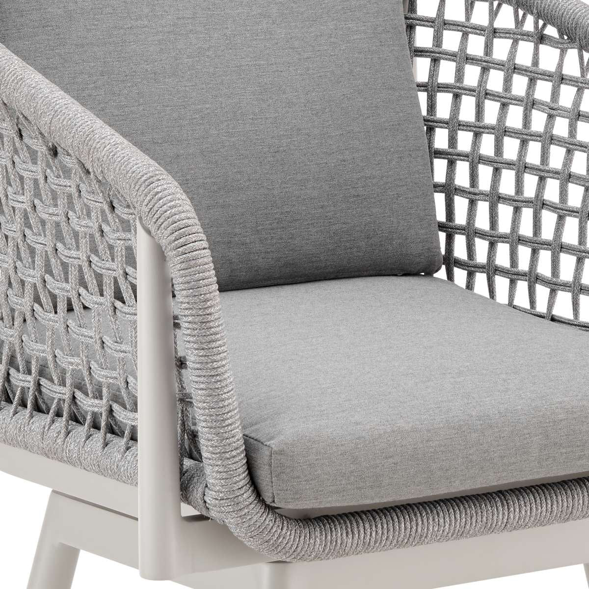 Rhodes Outdoor Patio Swivel Bar Stool in Aluminum with Light Gray Rope and Cushions By Armen Living - Image 5