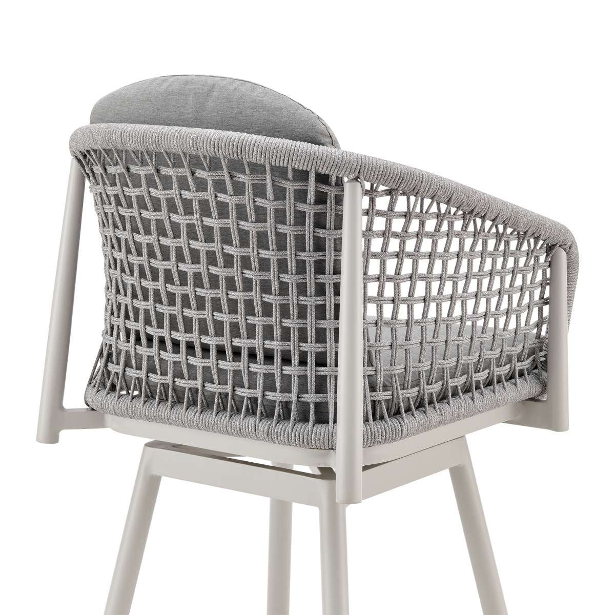 Rhodes Outdoor Patio Swivel Counter Stool in Aluminum with Light Gray Rope and Cushions By Armen Living - Image 4