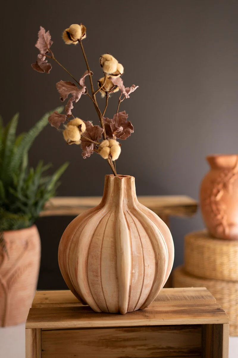 Ribbed Terracotta Vase By Kalalou