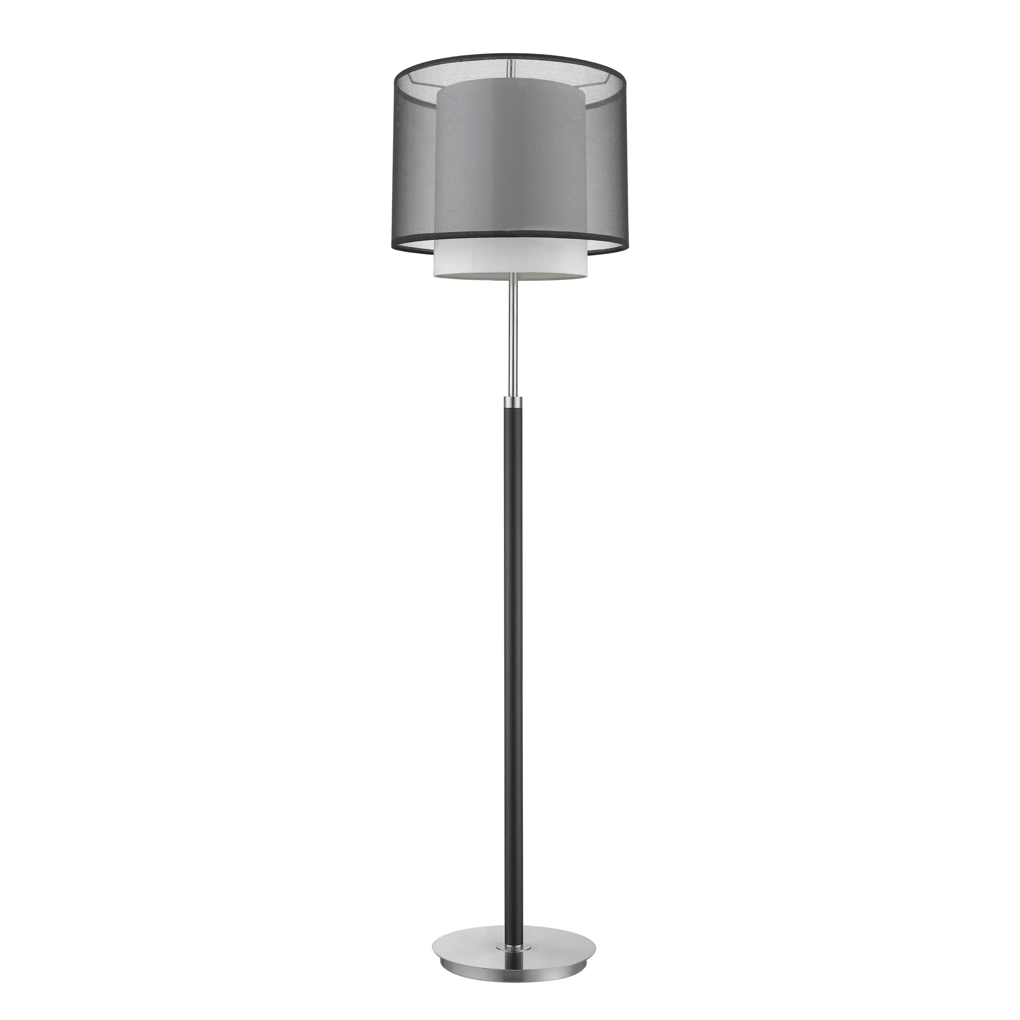 Roosevelt 1-Light Espresso And Brushed Nickel Floor Lamp With Smoke Gray Shantung Two Tier Shade By Homeroots