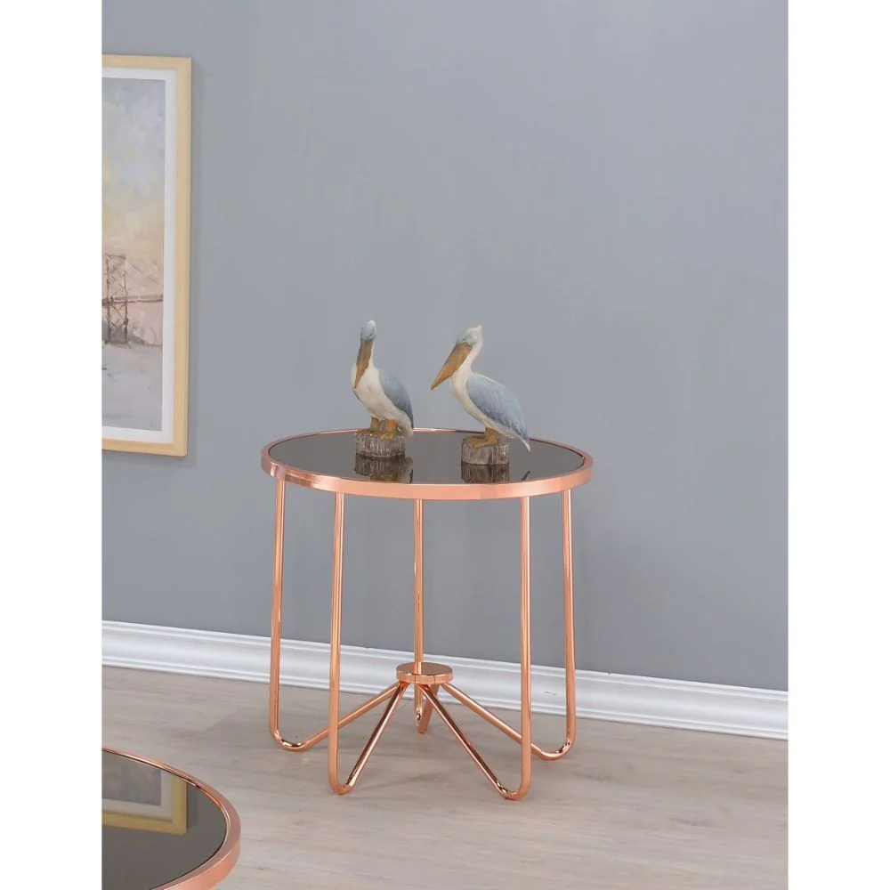 Rose Gold and Smokey Glass Top End Table By Homeroots