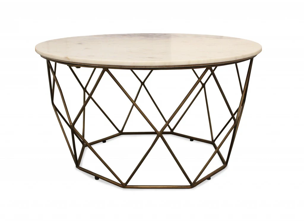 Round Mable and Iron Geometric Coffee Table By Homeroots