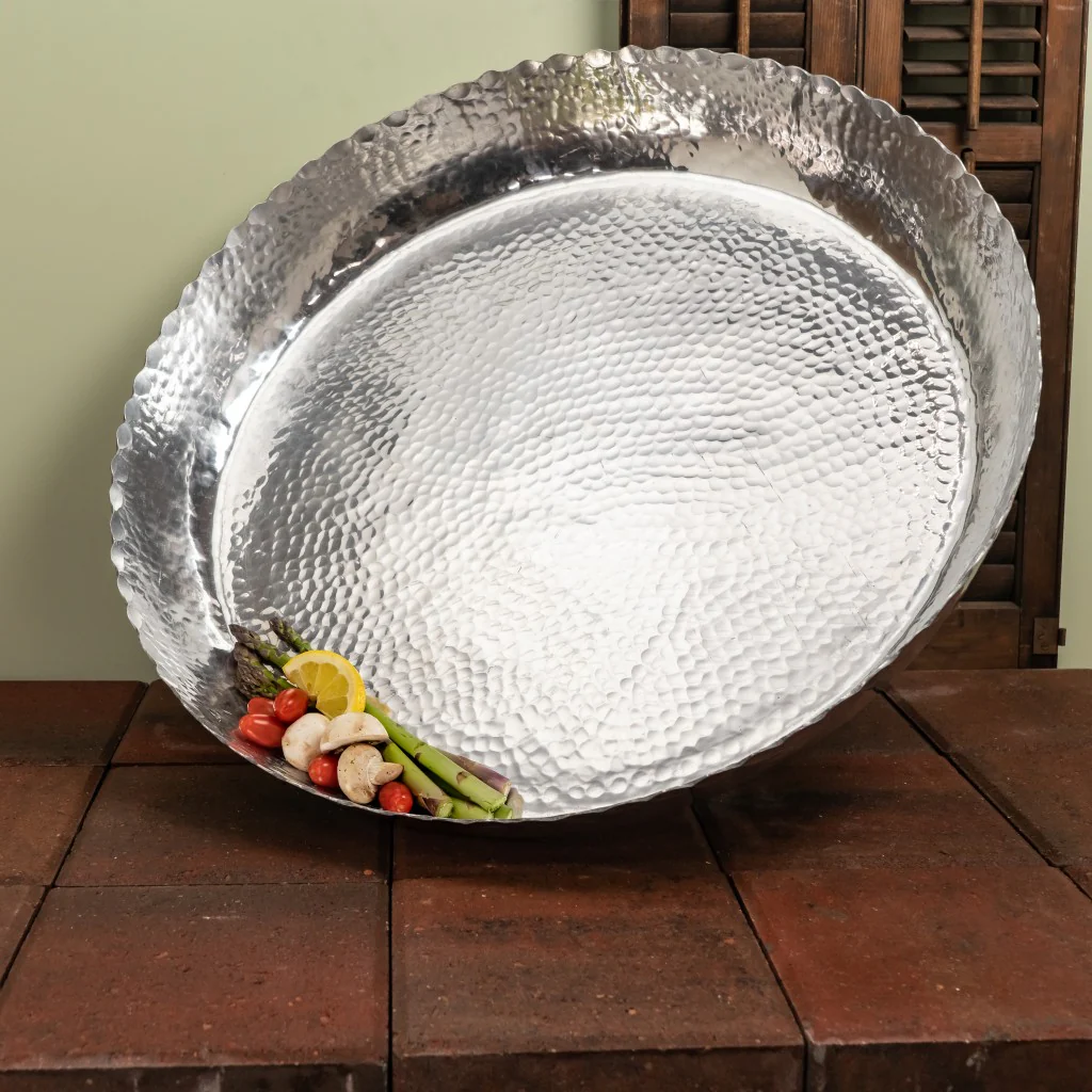 Round Silver Hammered Tray By Homeroots