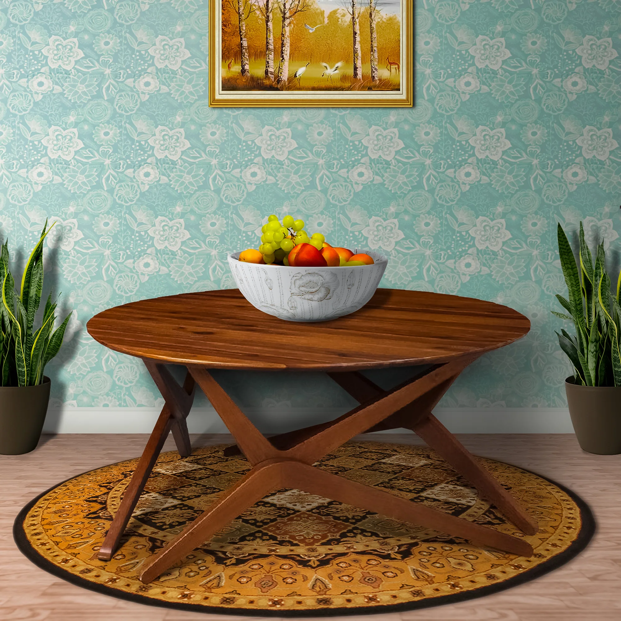 Round Wooden Adjustable Table With Boomerang Legs, Brown By Benzara