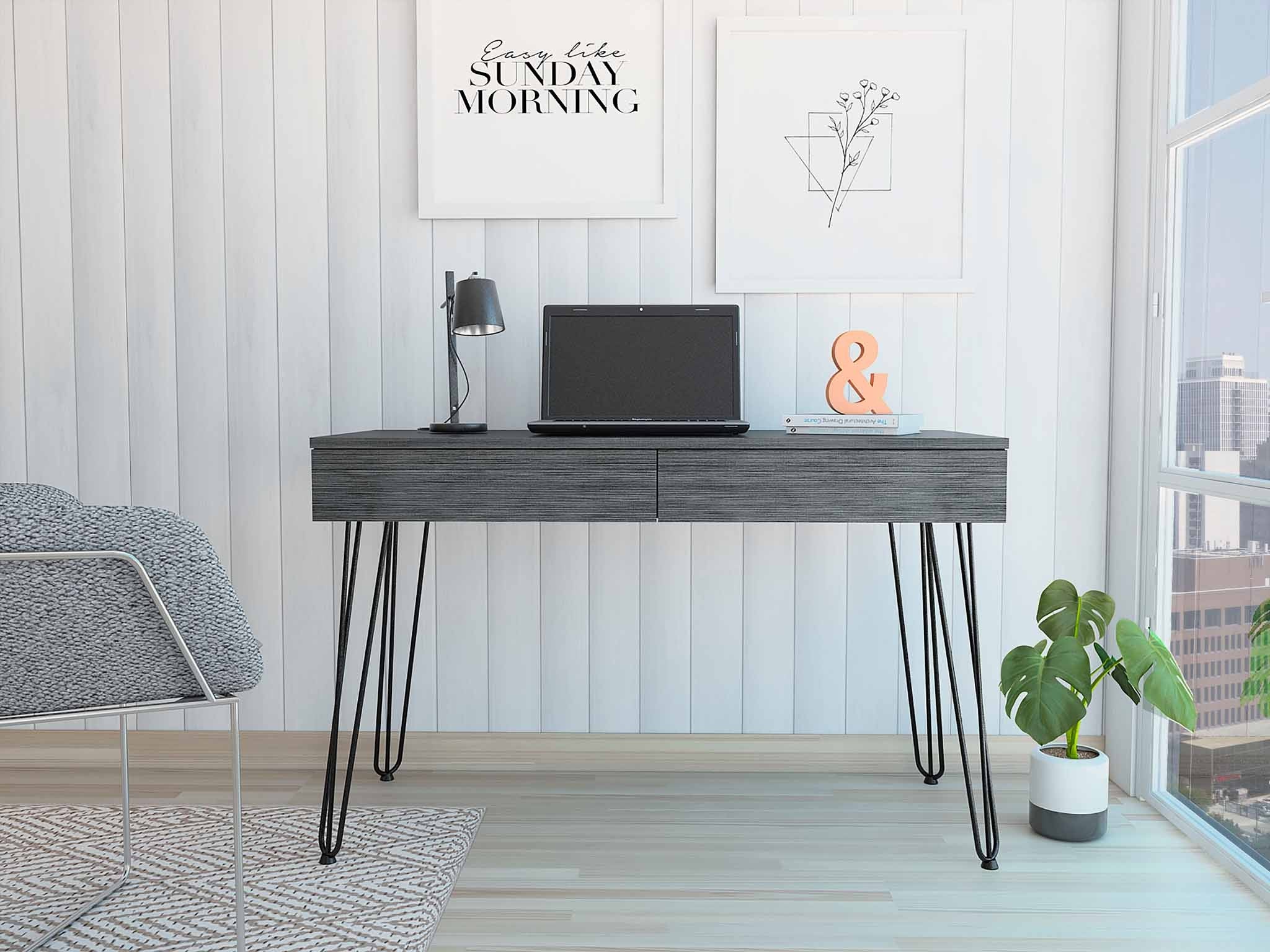 Roxy Gray Computer Desk with Two Drawers By Homeroots