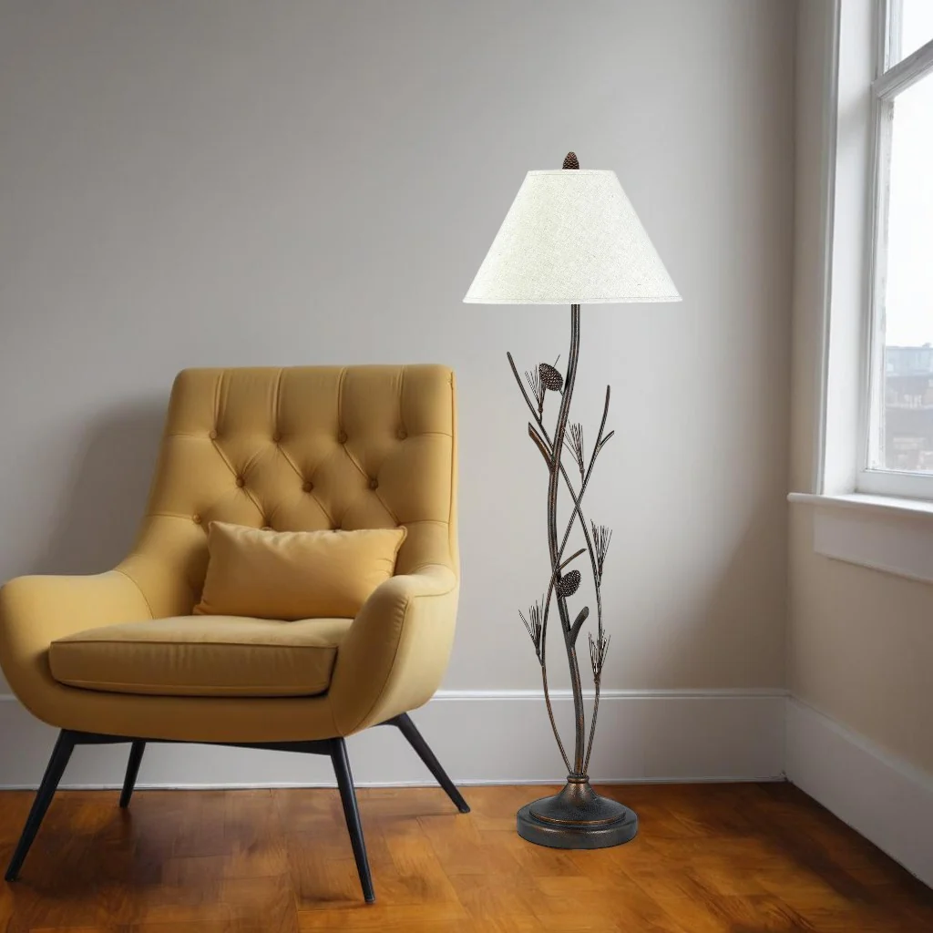 Rust Metal Floor Lamp With Brown Fabric Empire Shade By Homeroots