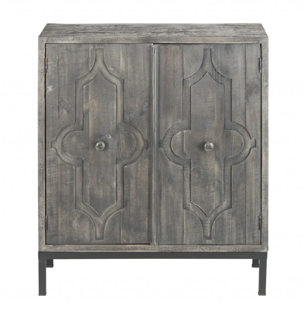 Rustic Gray Wash Scroll Wood Two Door Accent Cabinet By Homeroots