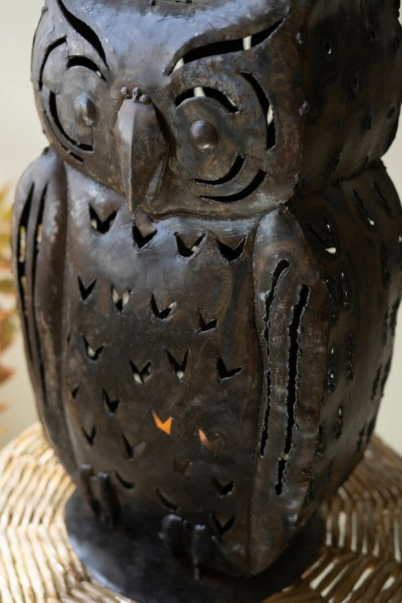 Rustic Iron Owl Luminary By Kalalou - Image 2