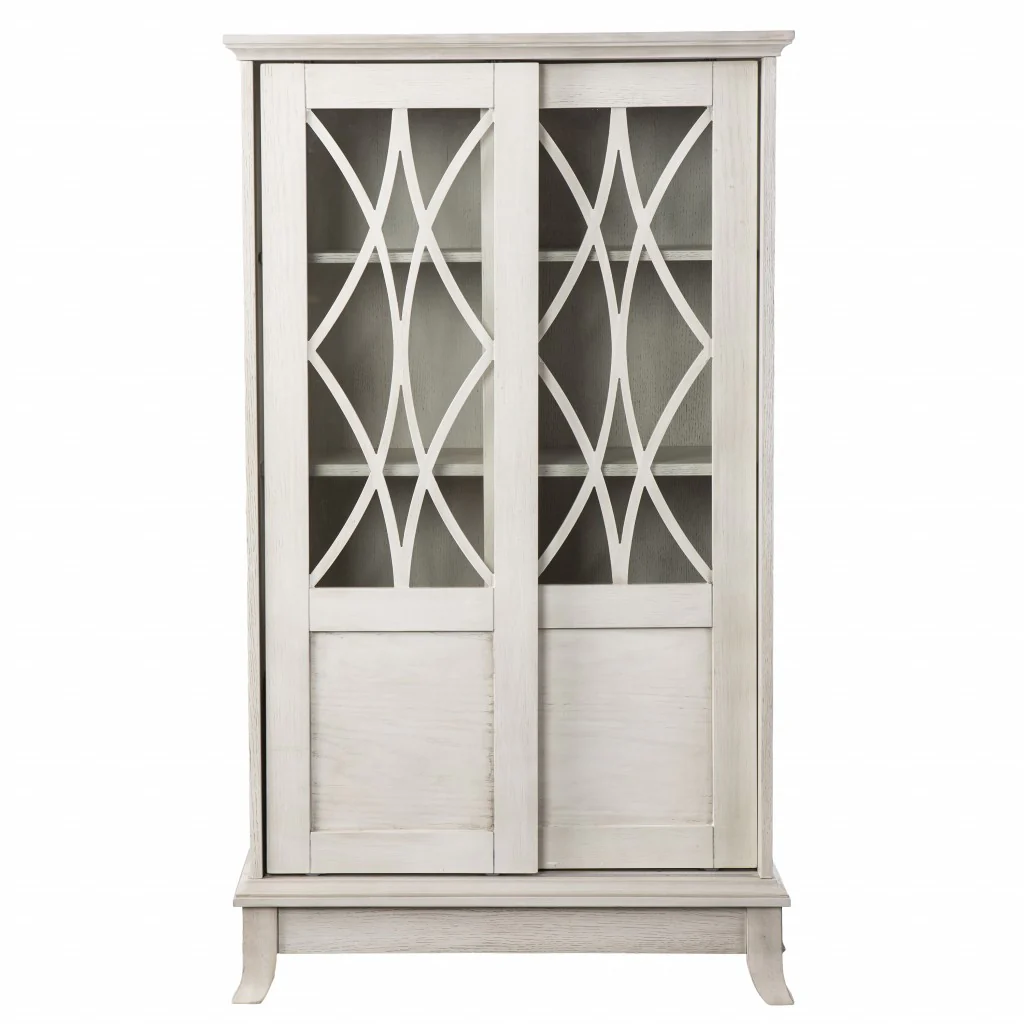 Rustic White Sliding Double Door Accent Cabinet By Homeroots