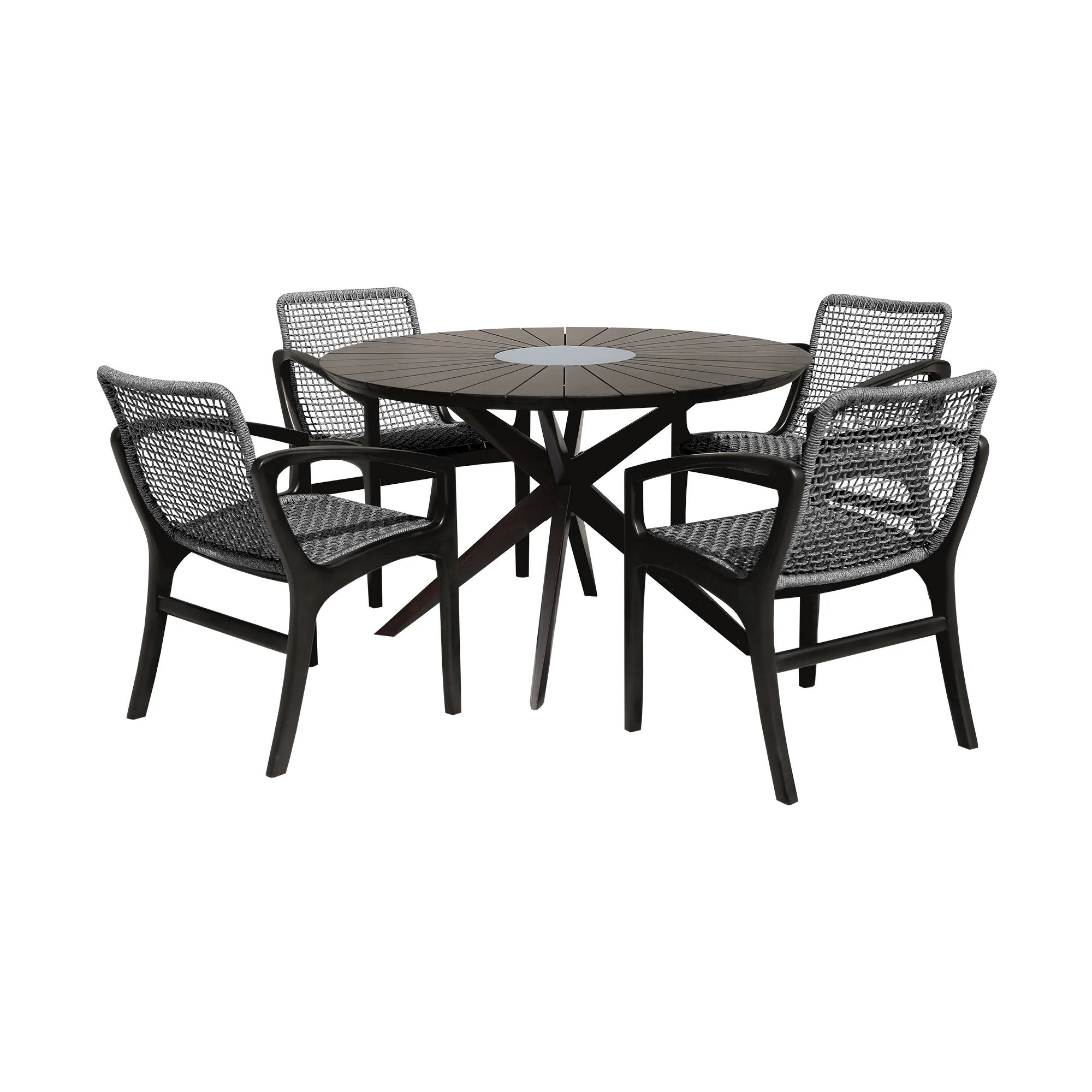 Sachi and Brighton 5 Piece Dining Set in Light Eucalyptus Wood with Charcoal Rope By Armen Living - Image 12