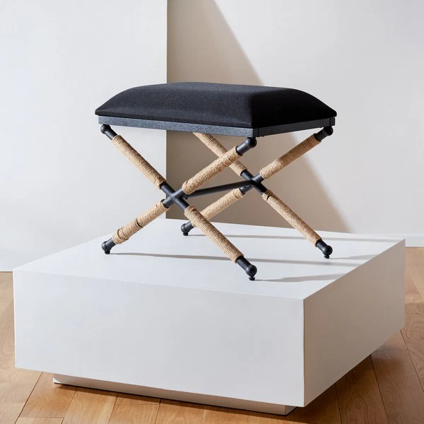 Safavieh Carmelo Hemp Wrapped Ottoman - Black