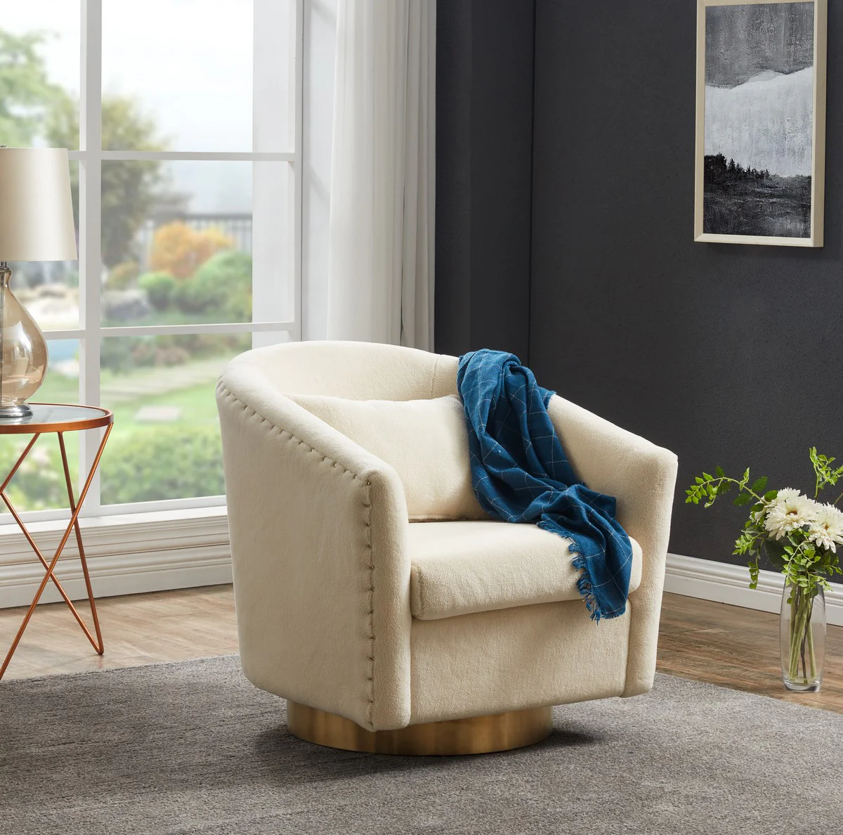 Safavieh Clara Quilted Swivel Tub Chair - Ivory